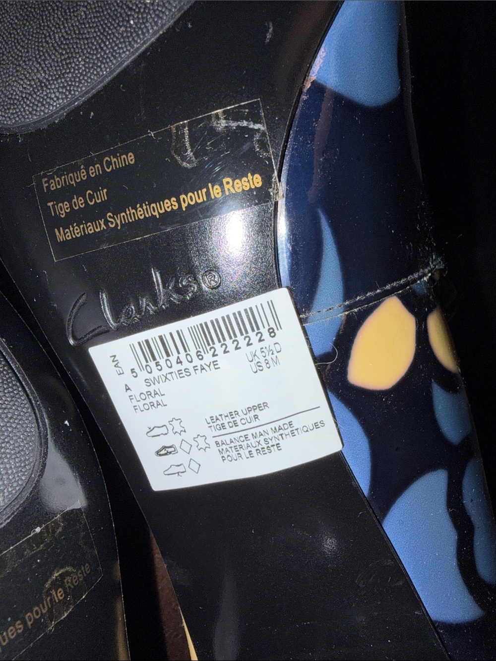Clarks Patent Floral Mary Jane Flats in Blue and Cream size 8 - Picture 8 of 8